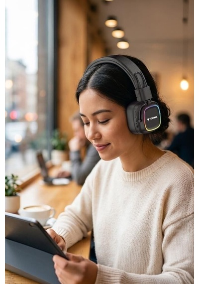 Özel Üretim Bluetooth Kulaklık Rgb Işıklı Hd12 Siyah Estetik Müzik Yumuşak