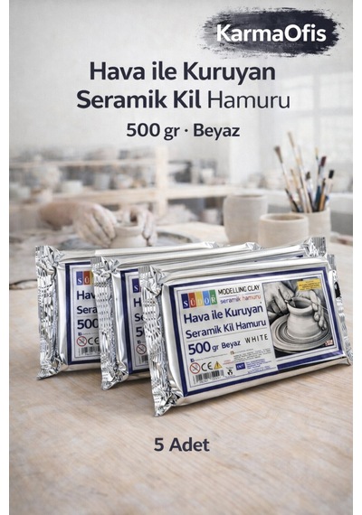 Hava İle Kuruyan Seramik Kil Hamuru 500 Gr Beyaz 5 Adet Set Beyaz