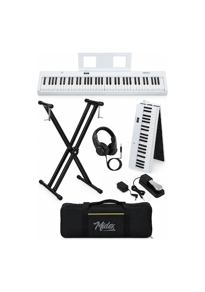 Midex PLX-100WH-ST Taşınabilir Dijital Piyano Tuş Hassasiyetli 88 Tuş Bluetooth Şarjlı (STAND Sustain Kulaklık Çanta Metod)