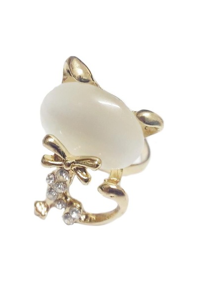 Sevimli Kedi Opal Moda Yüzük 17mm Çap Boyut Ayarlanabilir Silver