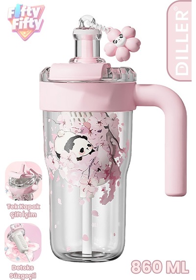 Dıller 860 Ml Pipetli & Rahat İçim Çift Kullanım Tritan Su Matarası Suluk -ffd860ml3renk Pembe