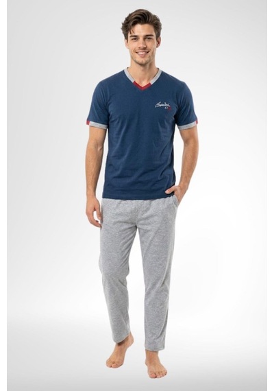 Mecit Pijama Mecit 4005 İndigo %100 Pamuk Kısa Kollu Erkek Pijama Takımı