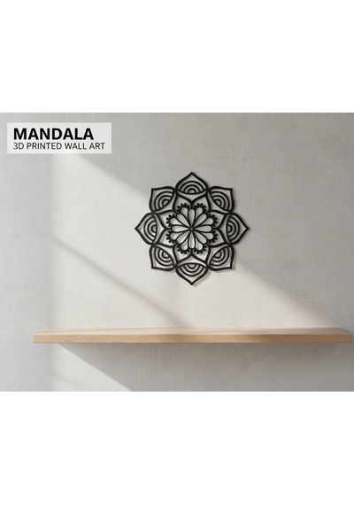 Modern Zen Geometrik Mandala 2 Li Set - 3d Baskı Dekoratif Duvar Sanatı - 21x21 Cm Siyah