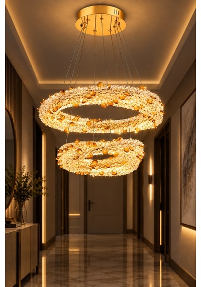 Modern Premıum Gold Led Avize 3 Renkli Lüks Sarkıt Salon Yemek Odası Avizesi 100w Beyaz