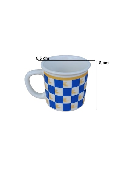 Dyris 8 Cm Porselen Kahve Kupası Mavi Kare Desenli, Americano & Filtre Kahve Fincanı Mavi - Beyaz