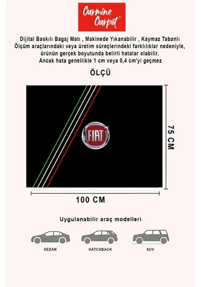 Dijital Baskı Dekoratif Fiat Desen Araba Bagaj Matı Yıkanabilir Bagaj Havuzu