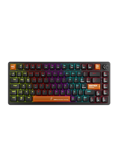 Pyra 83 Tuşlu Knob Kontrollü Rainbow Aydınlatmalı Gaming Klavye Turuncu/siyah Mekanik Tasarım