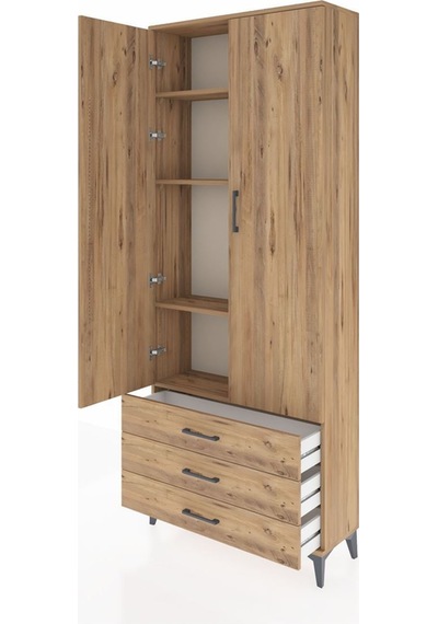 Arges Dolap 2 Raflı 4 Çekmeceli Tek Askılı 88x30x221 Aytaşı-çam Atlas Çam