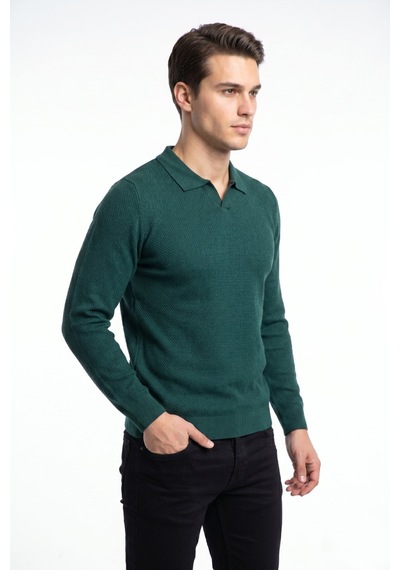 Foterman Erkek Spor Polo Yaka Mevsimlik Kazak Bgl-st05444 Yeşil