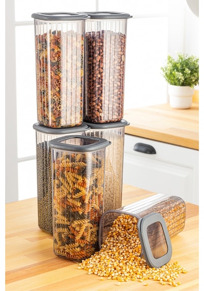 Vienev Etiketli Poly Kapak 1.75 L Saklama Kabı Antrasit - Beyaz 6'lı