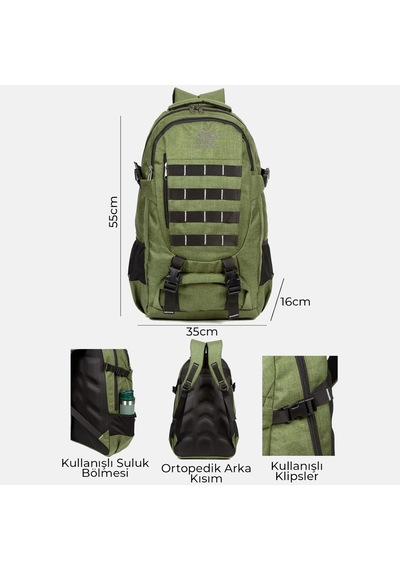 Lederax 50lt Geniş Hacimli Dağcı Çantası Sırt Çantası Ld598 Haki
