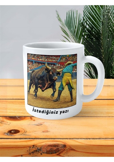 Boğa Güreşi Baskılı Kupa Bardak Kişiye Özel Desen 3 Çok Renkli