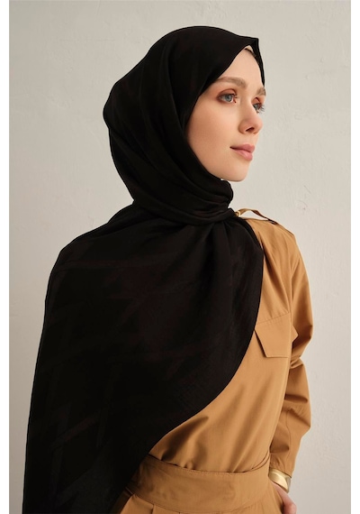 Armine Lyocell Naia Zikzak Desen Şal 1- 01 Siyah