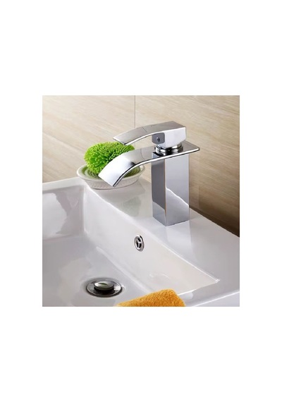 Rena Design Lavabo Bataryasi Krom Şelale Kare Gövde Eğimli Havza Banyo Armatür Çift Giriş Musluk Lüks Ergonamik