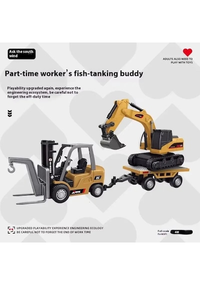 1/64 Kumandalı Mini Ekskavatör 2.4 Ghz Usb Şarjlı Mini Metal Kepçe Excavator Sarı
