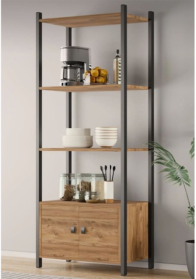 Çok Amaçli Tek Dolapli Iki Rafli Ünite Siyah Profil Çam Sunta 53x30x150 Cm Siyah - Çam
