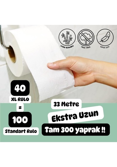 %100 Bambu "extra Uzun Rulo" 40 Tuvalet Kağıdı Naked Doğal Beyaz