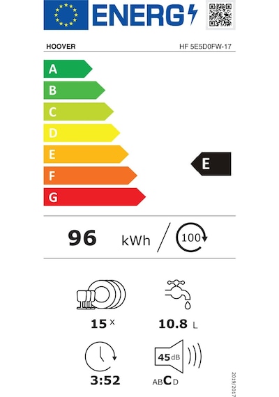 Hoover HF 5E5D0FW-17 Wi-Fi Bluetooth 9 Programlı 15 Kişilik Bulaşık Makinesi