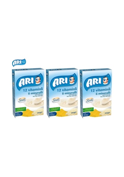 Arı Mama Pirinç Unu 200gr Sütlü 12 Vitaminli 6 Mineralli 3 Lü Set