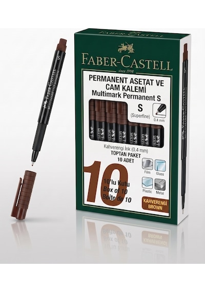 Faber-castell Permanent Asetat Ve Cam Kalemi S Uç 0.4 Mm Kahverengi - 10 Adet Toptan Paket