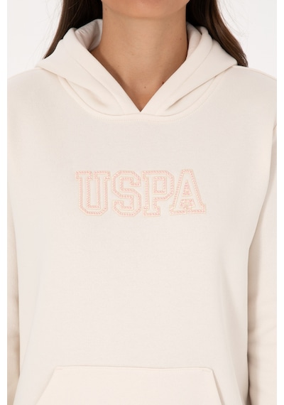 U.S. Polo Assn. Kadın Krem Şardonlu Kapüşonlu Basic Sweatshirt 50313566-VR071