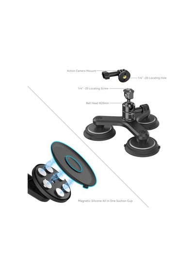 Smallrig 4468 Üçlü Manyetik Vakumlu Montaj Destek Seti Aksiyon Kameraları İçin Siyah