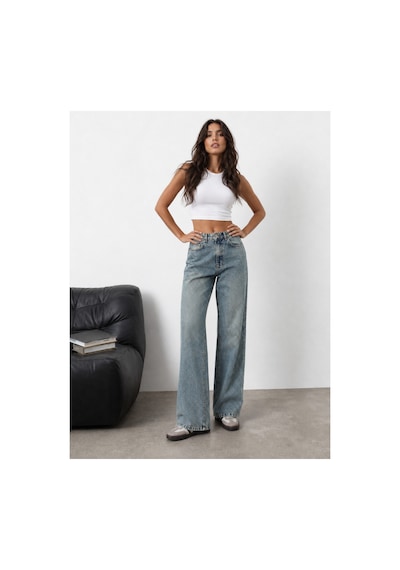 Kene Jeans Yeşil Tintli Tam Kalıp Yüksek Bel Straight Denim Pantolon Yeşil Tint