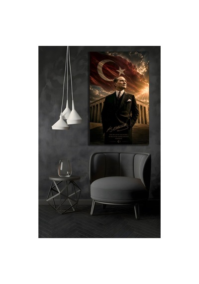 Mustafa Kemal Atatürk Türk Bayrağı Ve Cam Tablo Sanatsal Duvar Dekoru Canlı Renkli Baskı Salon Ve Oturma Odası Sevdiklerinize Hediyelik