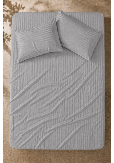Çizgili Saten Çarşaf Takımı Seti Lastikli Yumuşak & Parlak Tek/çift/battal Boy 30 Cm Yükseklik Gri
