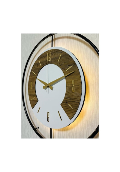 Pey Aksesuar 50x70 Cm Metal Ahşap Ve Işığın Muhteşem Uyumu Duvar Saati Dekoratif Ahşap-m54-siyah-beyaz-keçe-gold