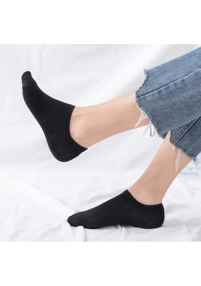 Nacar Store Kadın 10 Lu Paket Siyah Düz Patik Çorap