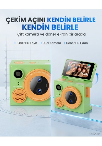 Bezos Çeşithane G13pro Mini Retro Kamera Hd, Çift Lensli Döndürülebilir Selfie Ekranlı, Taşınabilir Başparmak Vlog Kamerası Yeşil Nıda