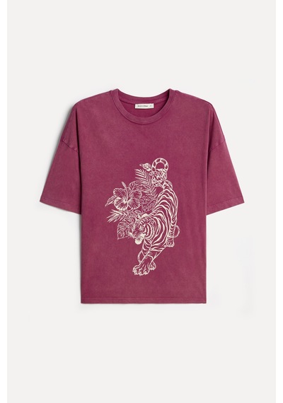 Mudo Kadın Kadın Pembe Pamuklu Baskılı Bisiklet Yaka T-shirt 1272039 Gül Kurusu