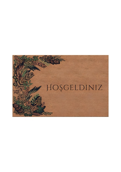 Kapı Önü Paspası Kaymaz Ağır Tabanlı Kenar Botanik Desenli Hoş Geldiniz Dekoratif , Kolay Temizlenir 45x70 Cm Kod T10 Kahverengi