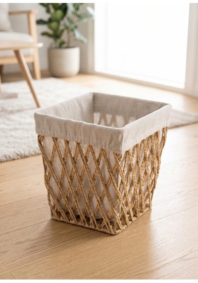 The Mia Braid Hasır Organizer Sepet Krem Beyaz 25 Cm S0122