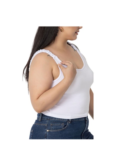 Disentis Büyük Beden Askıları Büzgülü Drapeli Crop Beyaz Body-beyaz Beyaz