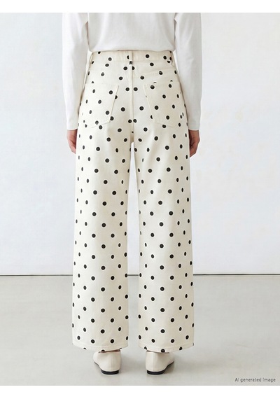 Lcw Modest Beyaz Wideleg Puantiyeli Kadın Jean Pantolon