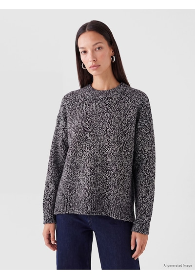 LC Waikiki Lc Waıkıkı Siyah Desenli Oversize Kadın Triko Kazak