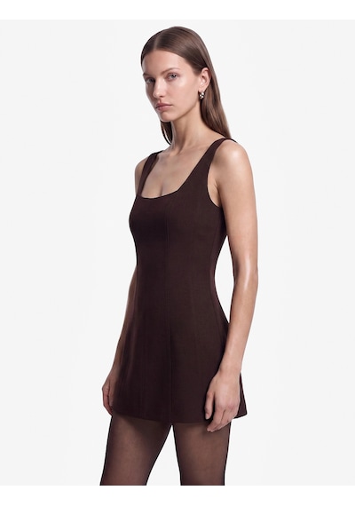 Koton Regular Fit A Kesim Kare Yaka Kolsuz Mini Elbise Kahverengi 7wak80030uw Kahve
