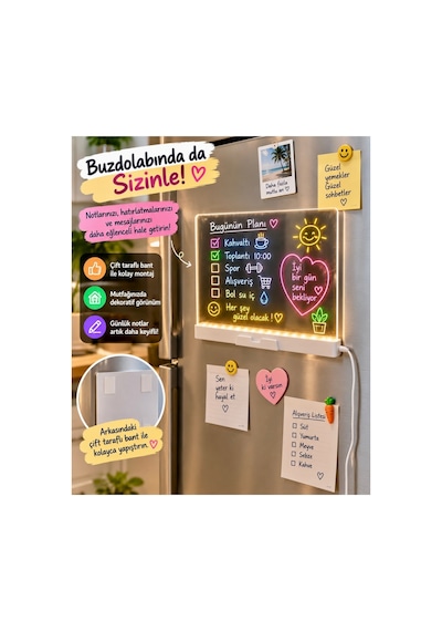 Led Işıklı Yazı Çizim Ve Boyama Tahtası 30x20 Cm 7 Renk Kalemli Silinebilir Usb Li Eğitici Çocuk Çizim Panosu Şeffaf