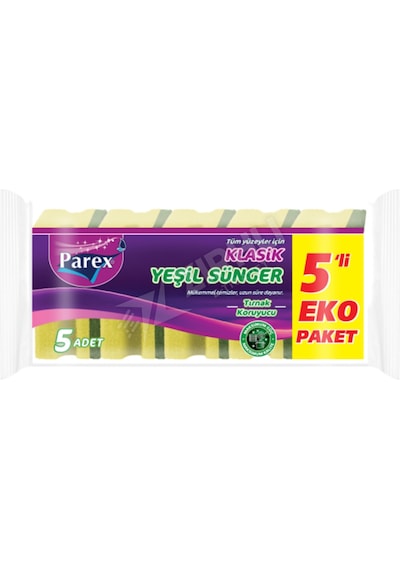 2 Adet Parex Klasik Yeşil Sünger Oluklu 5'li