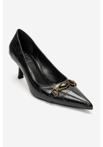 Luvi Shoes Olında Siyah Baskı Tokalı Kadın Topuklu Ayakkabı