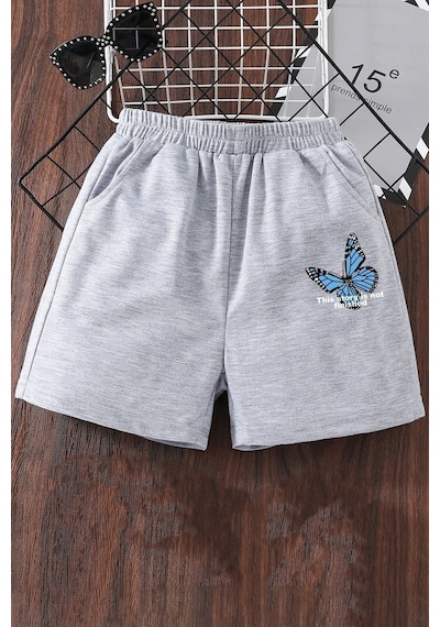 Uyguntarz Tasarım Baskılı Pamuk Unisex Penye Short Gri Melanj