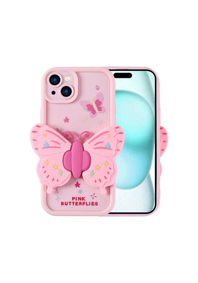 Apple Uyumlu iPhone 15 Plus Kılıf Kamera Korumalı Figür Tasarımlı Zore Kapya Kapak Pembe Açık