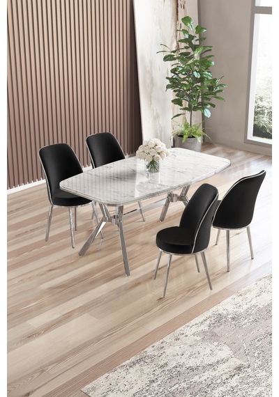 Canisa Lena Serisi 90x160 Lak Panel Beyaz Mermer Desen Kromkaplama Ayaklı Masa Takımı Ve 4 Siyahsandalye Beyaz Mermer Desen Masa,siyah Sandalye Canisa Lena Serisi 90x160 Lak Panel Beyaz Mermer Desen Kromkaplama Ayaklı Masa Takımı Ve 4 Siyahsandalye Beyaz Mermer Desen Masa,siyah Sandalye