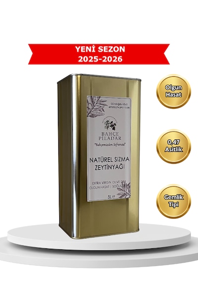 2025-2026 Sezonu Olgun Hasat Natürel Sızma Zeytinyağı 5 Lt Teneke