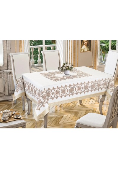Kilim Şeritli Baskılı Masa Örtüsü 160x220 Gold