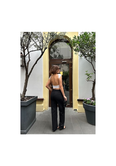Kene Jeans Yüksek Bel/beli Lastikli Bağıcıklı Bol Paça Jeans Siyah