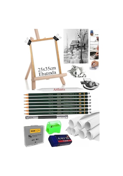 Dereceli Kurşun Kalem Seti 25x35 Duralit Masaüstü Drawing Şövale Set Resim Kağıdı Kalem Uzatma Gölgelendirme Dağıtıcı