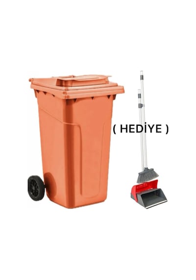 3 Adet Plastik Çöp Konteyneri 120 Lt Isıya Karşı Dayanıklı Kapaklı Faraş Hediyeli Turuncu